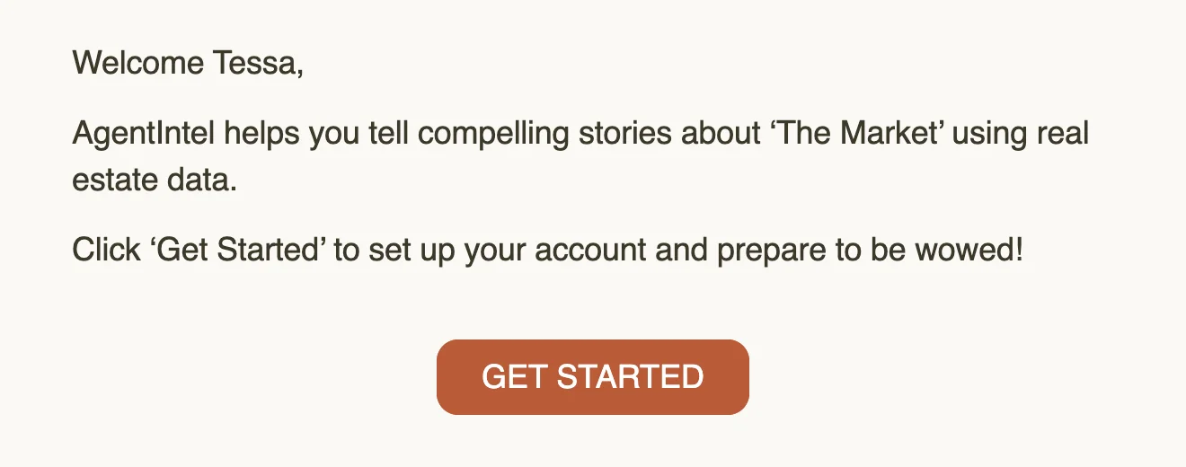 The confirmation email: Welcome, with the GET STARTED button
