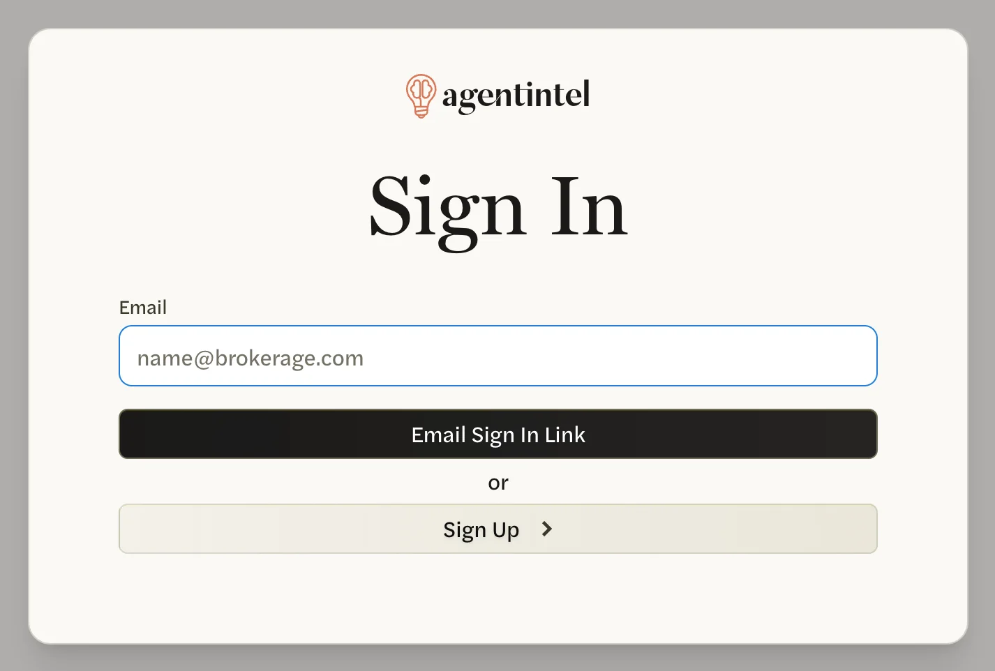 The Sign In box: an Email field, the Email Sign In Link button and a Sign Up button